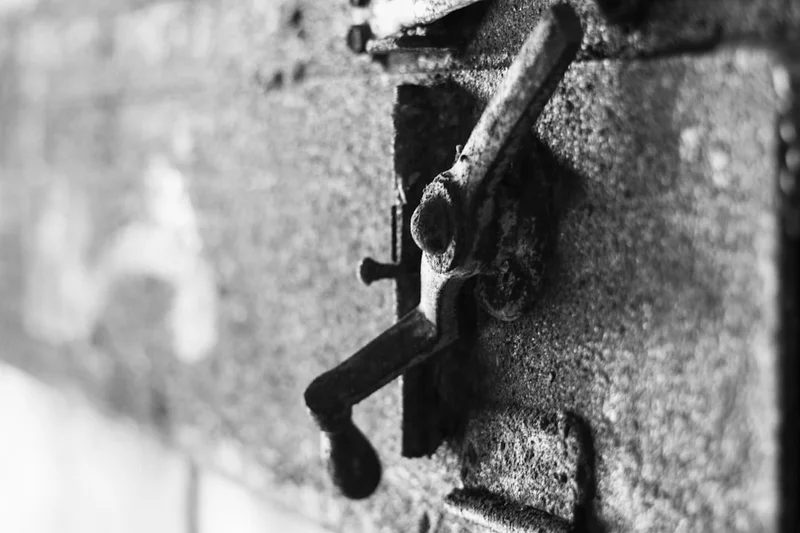 a black and white photo of a door handle